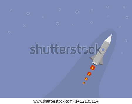 Rocket ship in a flat style. Space rocket launch with trendy flat style fluel. Project start up and development process.Innovation product, creative idea. Management. Vector illustration. Flat design.