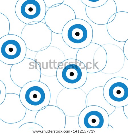 seamless pattern with blue evil eye and abstract circles vector
