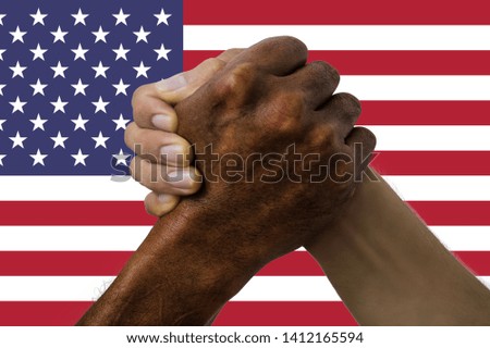 united states flag, intergration of a multicultural group of young people