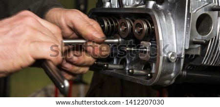 Motor repair. Aircraft engine reconditioning Royalty-Free Stock Photo #1412207030
