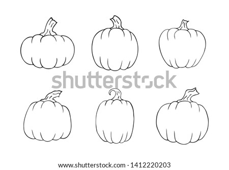 Set of Halloween pumpkin outline icons. October party clipart. Autumn holiday vegetable.