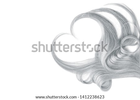 Gray hair in shape of heart, isolated on white background