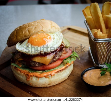 Egg Burger and Fries at Corner 