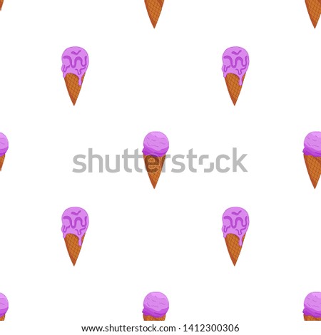 Lavander Cone Ice cream seamless pattern. Summer card design. Vector cartoon illustration.
