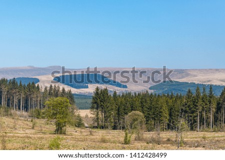 Landscape photo of dry fields and forests seen in the far hills, fire prevention clearing