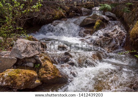 Nice creek  or small river in Vancouver, Canada. View with mountain background.
