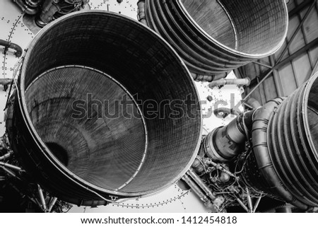 Close up of the exhausts of a space rocket Royalty-Free Stock Photo #1412454818