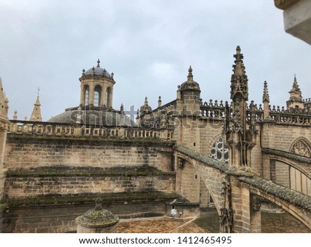 Cathedral La Giralda at Sevilla, Spain - architecture background. Seville cathedral is one of the largest Gothic cathedral in the world