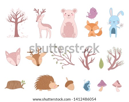 Set of cute Woodland Animals Clip art. Cute animals illustration. Vector illustration.