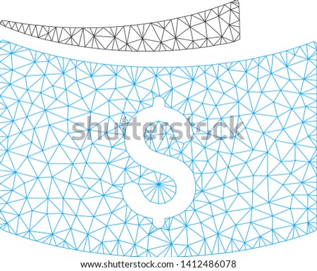 Mesh banknotes model icon. Wire frame triangular mesh of vector banknotes isolated on a white background. Abstract 2d mesh designed with triangular lines and circle nodes.