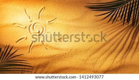 Hot Tanning Concept - Sun Drown In The Sand With Palm Leaves And Shadow
 Royalty-Free Stock Photo #1412493077