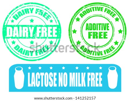 Rubber stamp vectors of allergy products, dairy ,additive and milk free