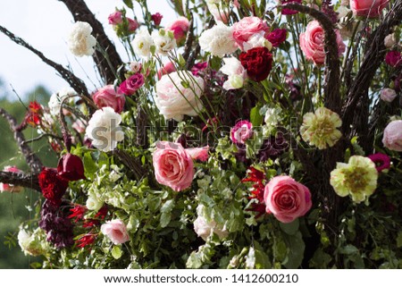 beautiful bouquet of pink roses on a blurred background
