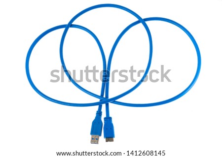 USB 3 Data & Power Cable isolated on White Background. Close-up