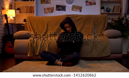 Depressed teen student suffering loneliness, lack of communication, no friends