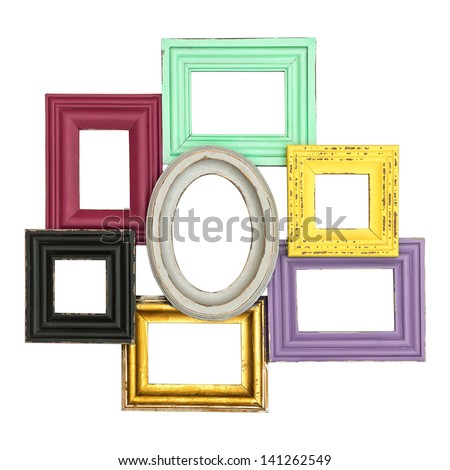 vintage style framework isolated on white background. multicolor frames for photo and picture. shabby chic