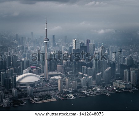 Aerial views of the entire skyline in Toronto Canada Office Building Architecture City Skyline Modern Skyscrapers during the day