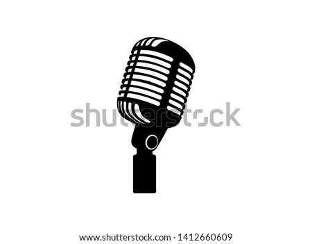 Retro vintage microphone vector on white background. Mic silhouette. Music, voice, record icon. Recording studio symbol. Flat stye vector illustration