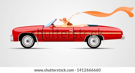 Women With Shawl In Convertible Red Car Wallpaper Background Vector Illustration  Royalty-Free Stock Photo #1412666660