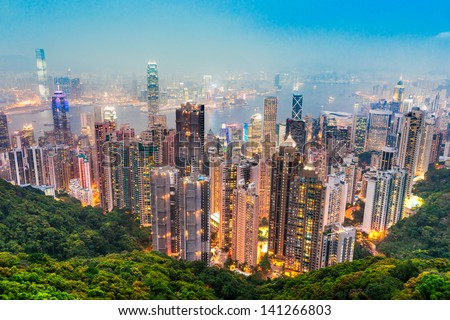 Hong Kong skyline. View from Victoria Peak. Royalty-Free Stock Photo #141266803