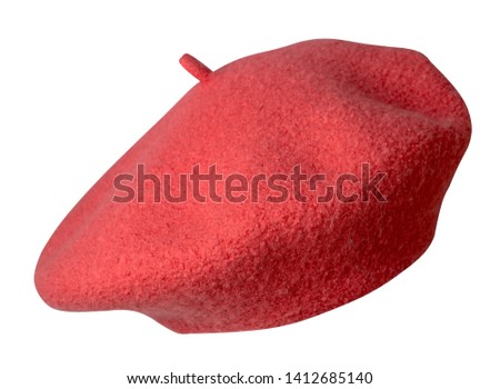 Beret isolated on white background. Hat female beret  front side view.