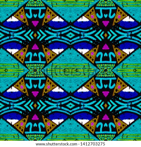 Aztec pattern. Seamless african print. Decorative texture. Folk design. Boho fashion. Cherokee print. Navajo texture. Indian motif. Indigo, black, pink, cyan, neon aztec pattern.