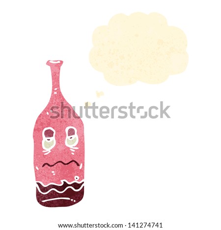 retro cartoon red wine bottle with drunk expression