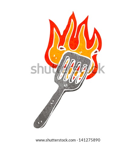 retro cartoon flaming spatula
