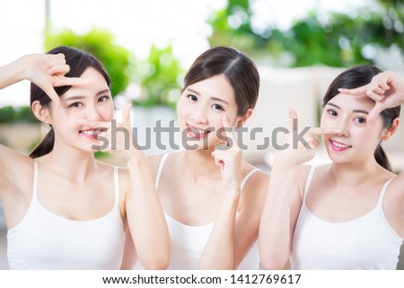 Asian women eye care and making frame with hands