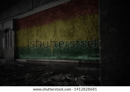 painted flag of bolivia on the dirty old wall in an abandoned ruined house. concept