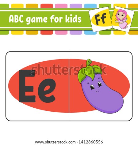 ABC flash cards. Alphabet for kids. Learning letters. Education developing worksheet. Activity page for study English. Game for children. Funny character.   illustration. Cartoon style.