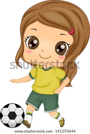 Illustration of Little Kid Soccer Girl kicking a Soccer Ball