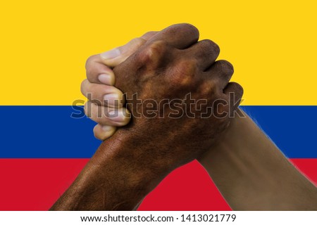 Colombia flag, intergration of a multicultural group of young people