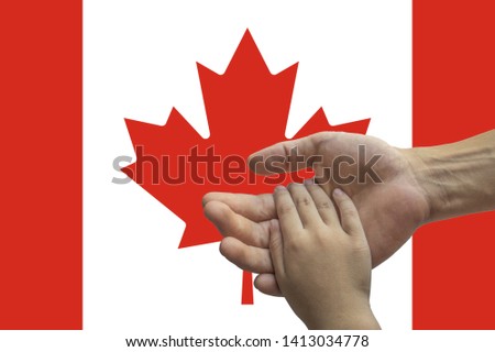 Canada flag, intergration of a multicultural group of young people