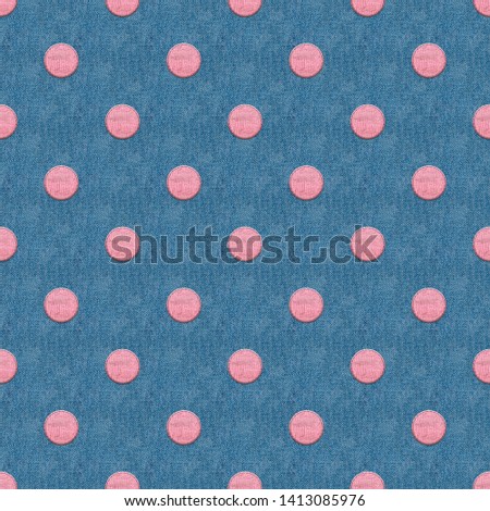Denim Fabric with Polka Dots Seamless Pattern Blue Background. Perfect for fabric, textile, decoration, wrapping paper.