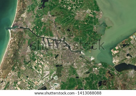 High resolution satellite image of Amsterdam, The Netherlands