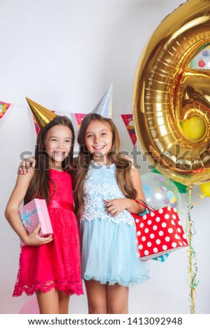 Childrens funny birthday party in decorated room