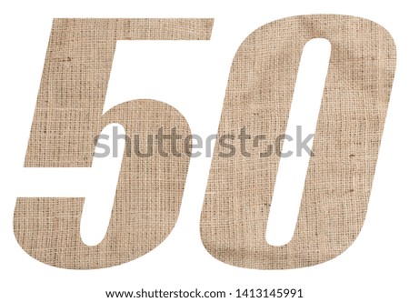 Number 50 with burlap texture on white background