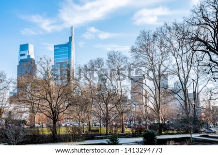 Philadelphia, Pennsylvania, USA - December, 2018 - Beautiful view of Philadelphia downtown skyline, near Rodin Museum.