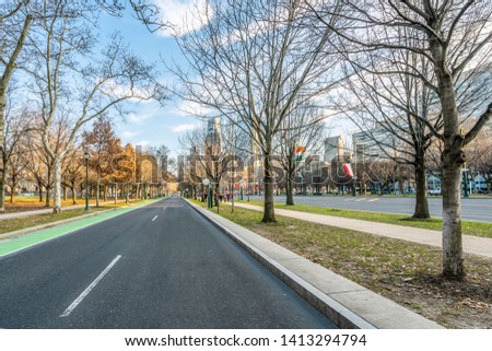 Philadelphia, Pennsylvania, USA - December, 2018 - Benjamin Franklin Parkway is a scenic boulevard that runs through the cultural heart of Philadelphia.