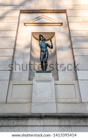Philadelphia, Pennsylvania, USA - December, 2018 - Adam Sculpture at the Entrance of Rodin Museum in Philadelphia.