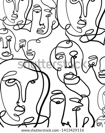 Abstract texture with line continuous face, simple hand drawn trendy vector, contemporary composition, one line art. Modern design for poster, card, social media content, flyer, print for clothes. 