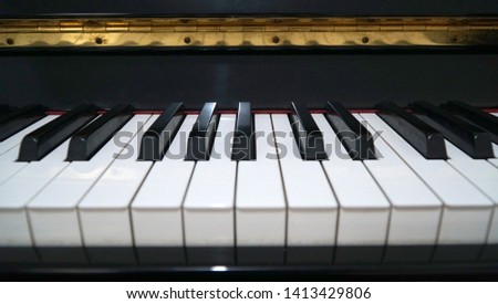  Piano keyboard. Piano keys closeup. Classical music instrument close up                              