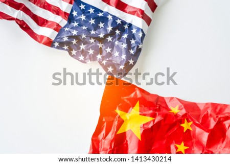 Wrinkle of USA and China flag which it symbol of United states of America and China tariff trade war and tech war crisis between biggest economic country in the world.