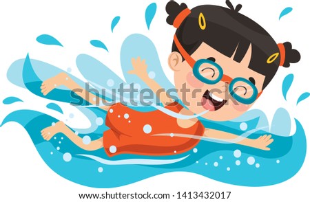 Vector Illustration Of Summer Children Swimming