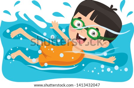 Vector Illustration Of Summer Children Swimming
