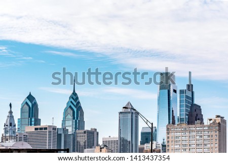 Philadelphia, Pennsylvania, USA - December, 2018 - Classic view of the Skyline and the top os the buildings