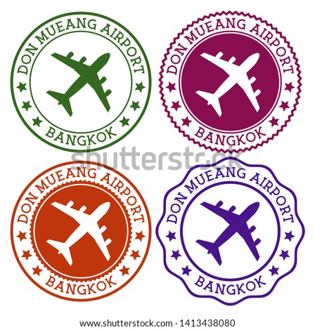 Don Mueang Airport Bangkok. Bangkok airport logo. Flat stamps in material color palette. Vector illustration. Royalty-Free Stock Photo #1413438080