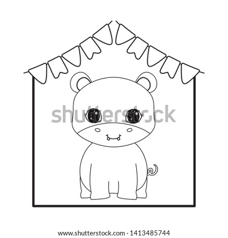 cute hippopotamus animal with garlands hanging