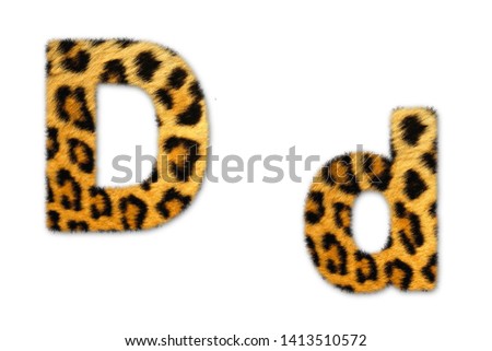 Letter d from tiger style fur alphabet. Isolated on white background .
